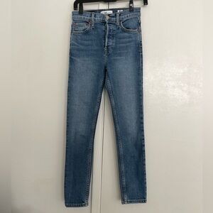 Re/Done Originals Blue High Rise Ankle Crop Stretch Denim Jeans Size 24